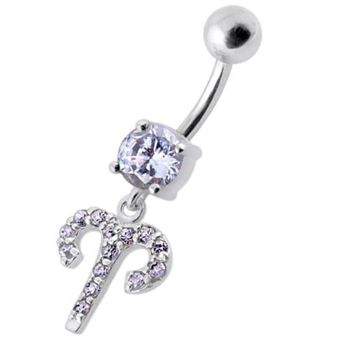 Fancy Multi Stones Jeweled Non Moving Dangling SS Bar Belly Ring