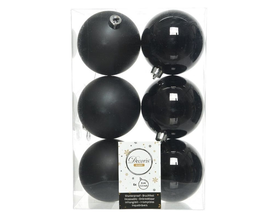 Shatterproof Black Bauble  8cm Pack of 6 - Christmas