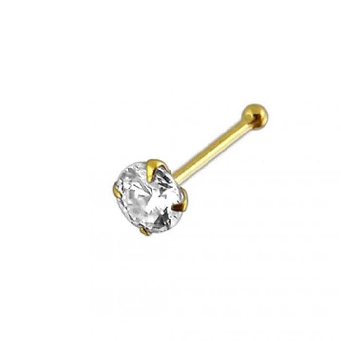 14ct Solid Gold CZ Jeweled Nose Stud - High Quality - 22G Thickness - 1.5mm, 2mm, 2.5mm Sizes