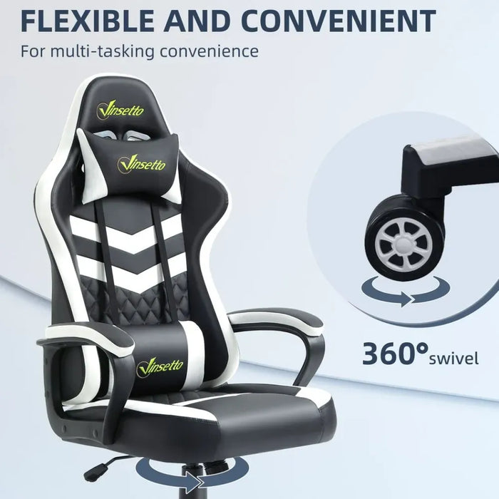 Vinsetto Ultimate Racing Gaming Chair - Lumbar Support, Headrest, Black/White - High Quality