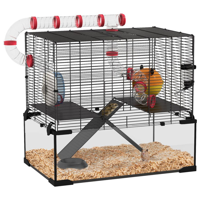 PawHut Hamster Cage w/ Tubes, Ramps, Platforms, Hut | High-Quality Upgrade for Happy Small Pets