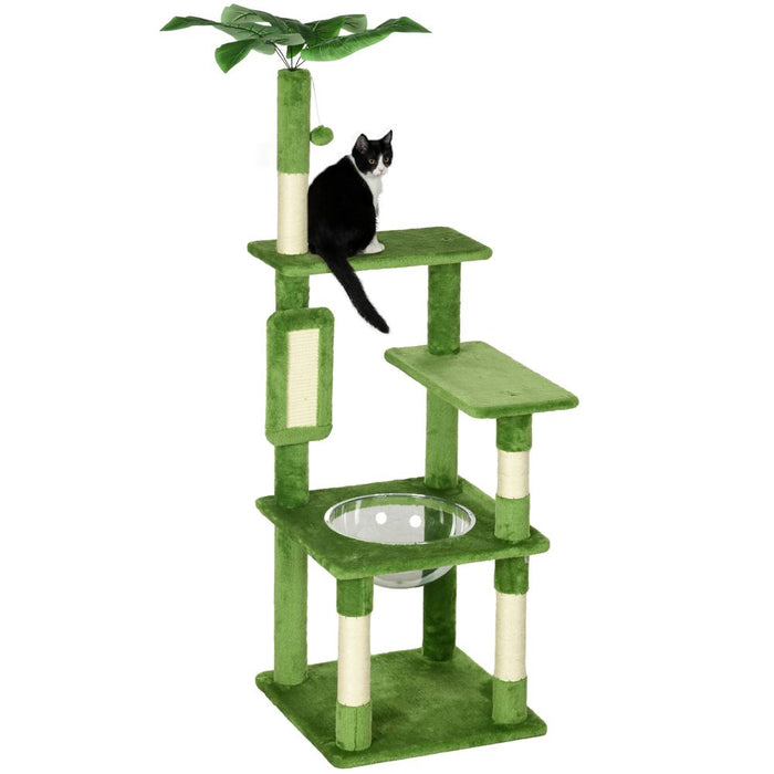 PawHut 142cm Cat Tree Tower Scratching Post Hammock Ball Green