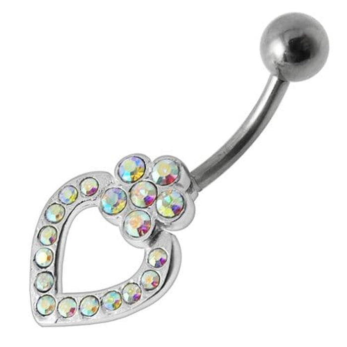 Heart Silver Dangling SS Banana Bar Navel Ring