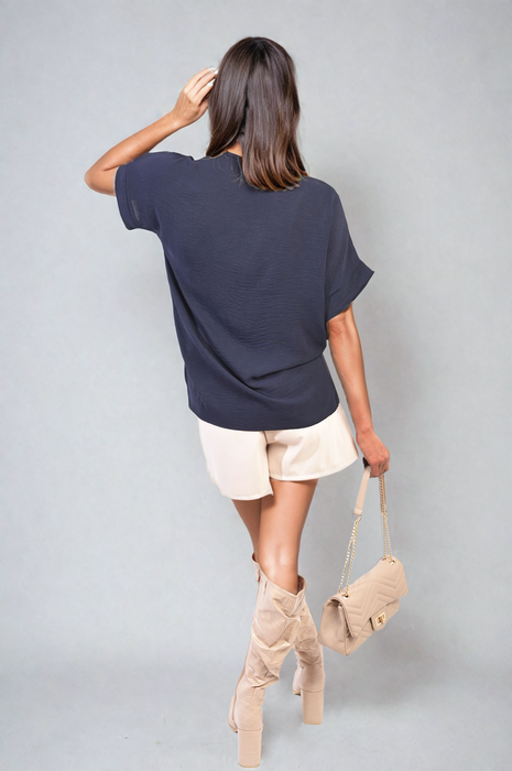 Effortlessly Chic V-Neck Twist Front Top: Perfect for Casual or Formal Settings, Comfortable Fit, Versatile Style