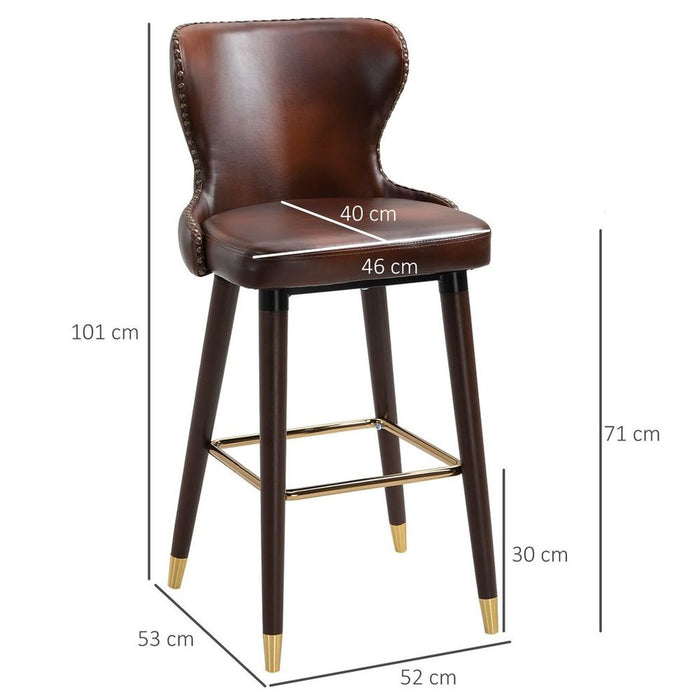 2 Pieces Home Luxury Bar Chair Stool, PU Leather European Style, Brown