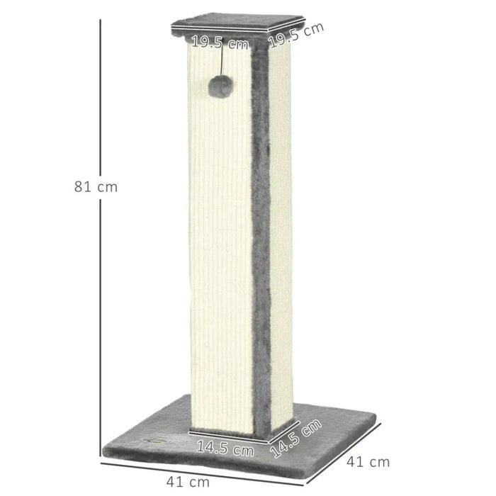 Cat Scratching Post 81cm Cat Scratcher w/ Natural Sisal Rope Hanging Ball Grey