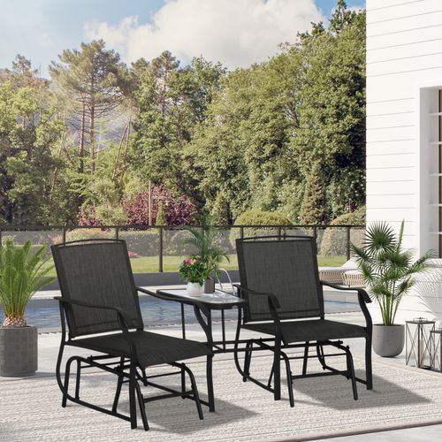 Double Glider Rocking Chairs Gliding Love Seat with Middle Table Conversation