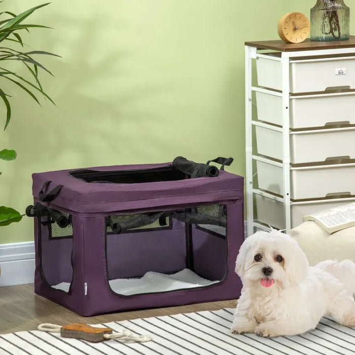 60cm Foldable Pet Carrier Cat Bag w/ Cushion, for Miniature Dogs - Purple