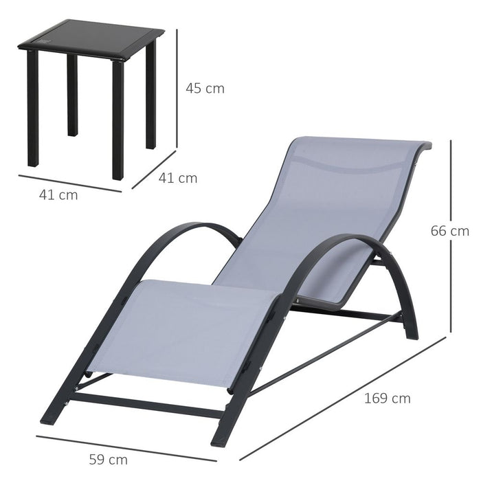 Premium Quality 3Pc Garden Recliner Set: Sunbathing Chair, Table, Light Grey