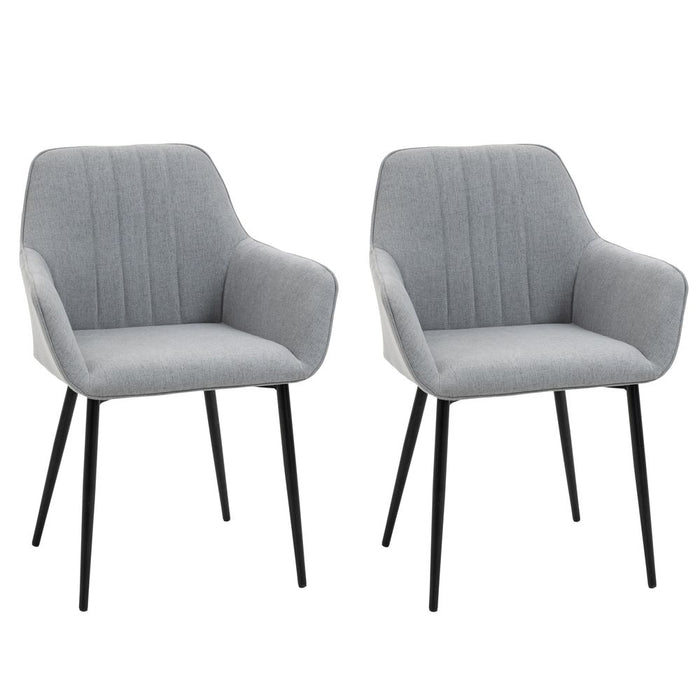 Premium Quality Set of 2 Metal-Leg Upholstered Dining Chairs, Light Grey - Durable & Stylish Seating