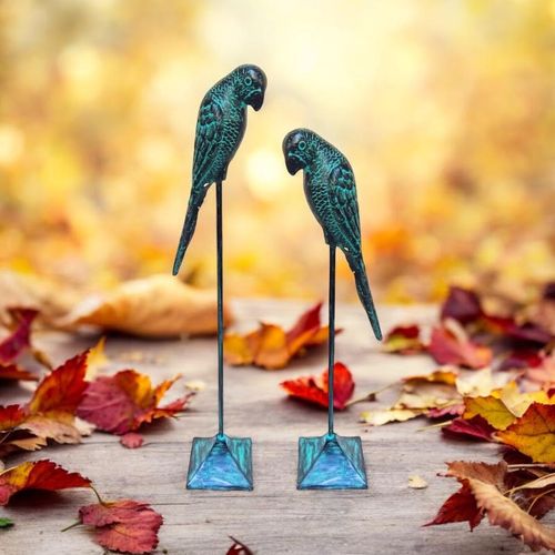 86/73CM SET 2 BROWN CAST IRON PARROTS