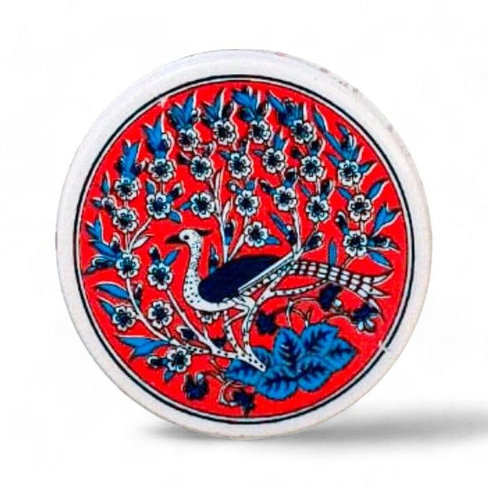 Ceramic Coaster Peacock Red 10cm