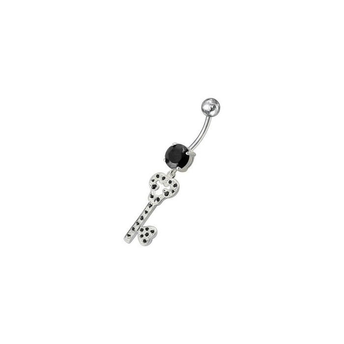 Jeweled Heart Key Dangling Belly Ring