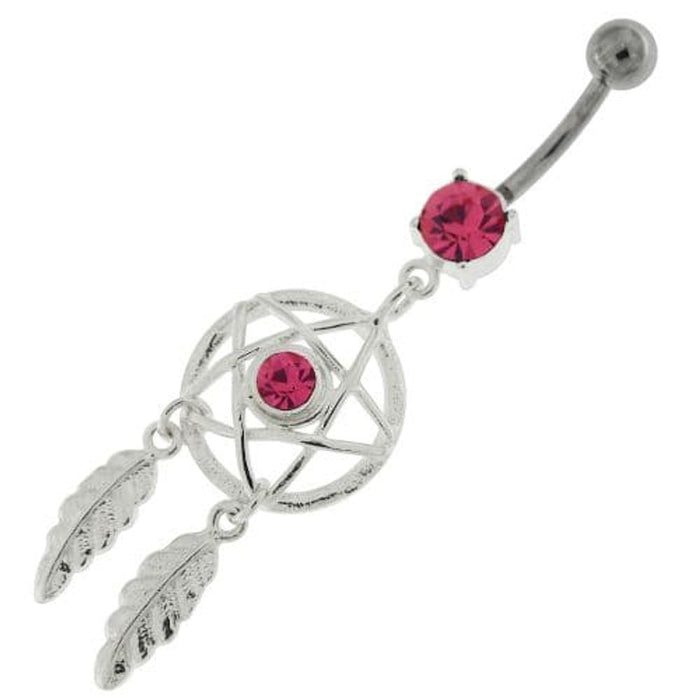 Center Jeweled Star Dream Catcher Dangling Navel Ring