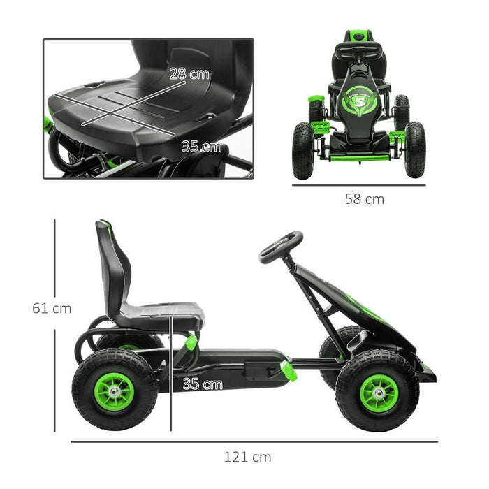 HOMCOM Children Pedal Go Kart w/ Adjustable Seat, Rubber Wheels, Brake - Green