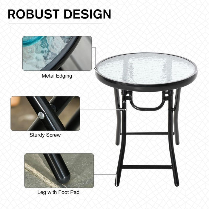 Folding Garden Table - Round Foldable Table - Safety Buckle - Black