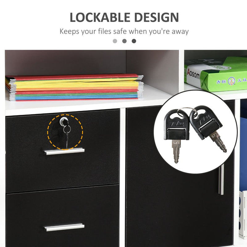 Home Office Mobile Cabinet Storage Organizer w/ Castor, Drawer, Key