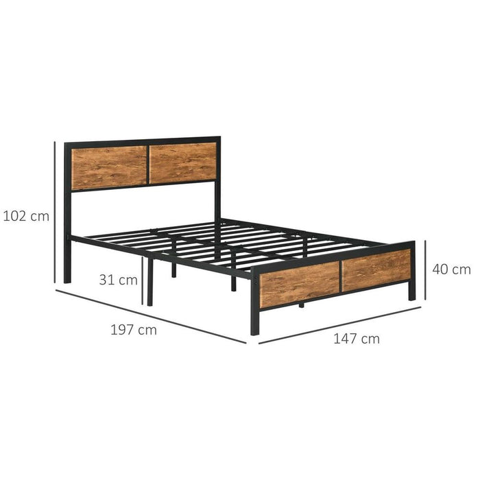 Double Size Bed Frame Steel Bed Base with Headboard 147 x 197cm Brown