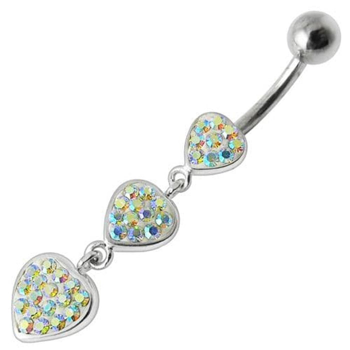 Fancy Multi Jeweled Heart Dangling Navel Ring