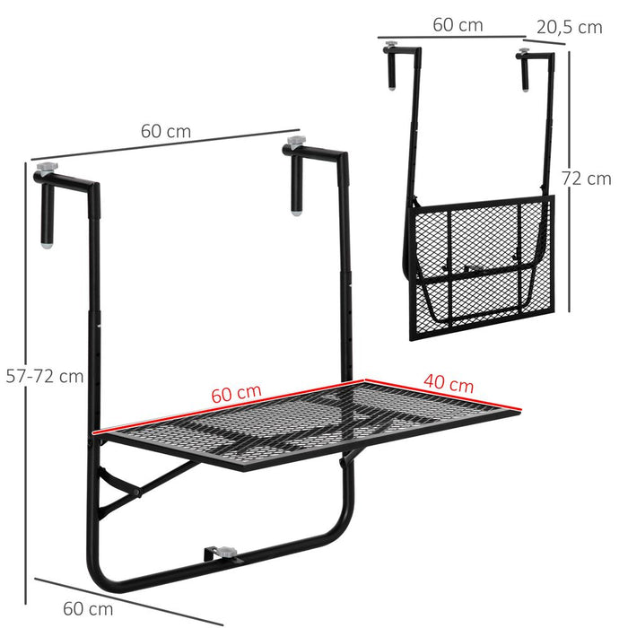 Versatile Balcony Hanging Table, Metal Wall Mount Desk, Adjustable - Black