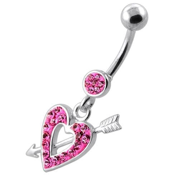 Multi Jeweled Heart and Arrow belly button ring