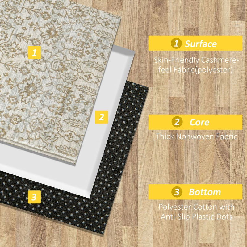 HOMCOM 150 x 80 cm Floral Pattern Area Rugs, Decorative Carpet for Living Room, Dining Room, Bedroom, Beige
