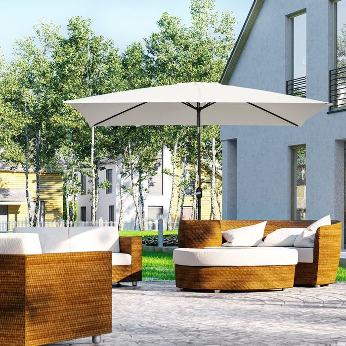 Premium Quality 3x2m Patio Parasol - Tilt Crank - 6 Ribs - Sun Shade - Garden - White