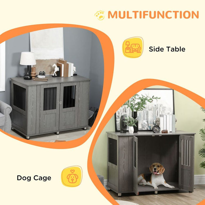 Premium Large Dog Crate Cage - Stylish Indoor End Table Kennel, Grey