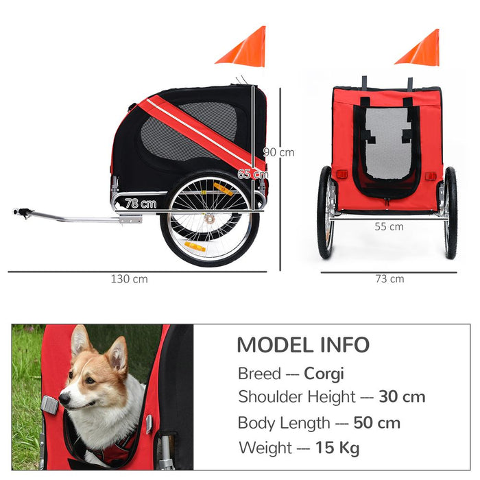 Pawhut Folding Dog Carrier Bicycle Pet Trailer in Steel Frame Stroller - Red & Black