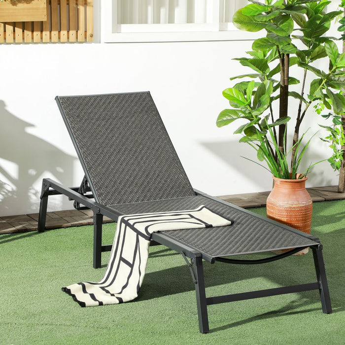 Premium Foldable PE Rattan Sun Lounger - 5-Level Adjustable Backrest - High-Quality Grey Finish!