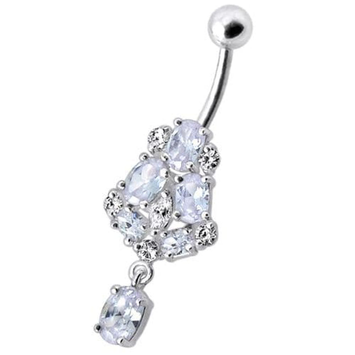 Silver Fancy Jeweled Dangling Navel Ring Body Jewelry