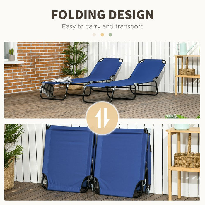 Outsunny Folding Sun Loungers Set of 2 - Adjustable Backrest, Blue