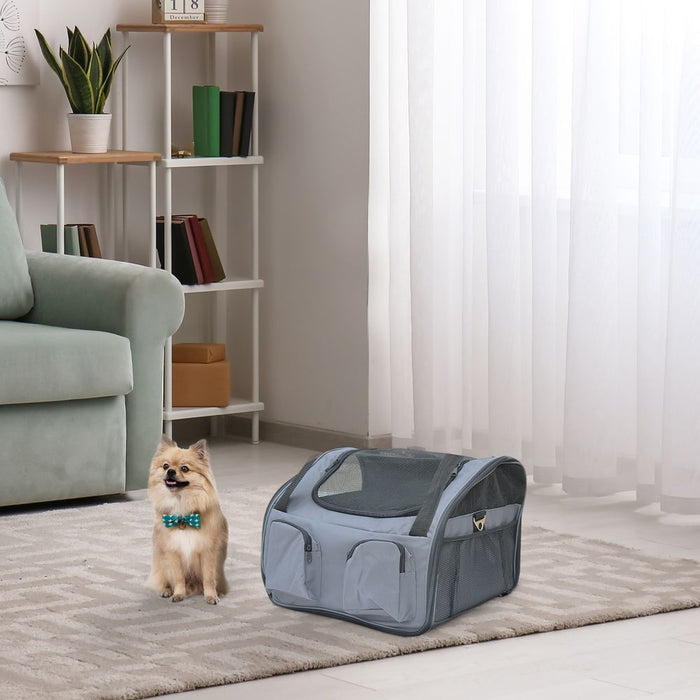 PawHut Pet Carrier Folding Bag Car Seat Cat Dog Puppy Kennel Portable Travel Cage Tote Case Mesh Holder House Grey