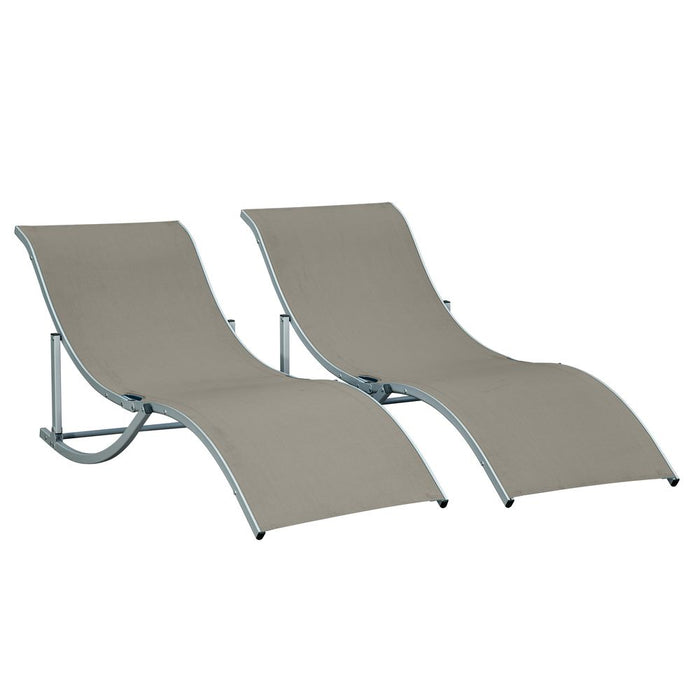 Outsunny Set of 2 Zero Gravity Lounge Chair Recliners Sun Lounger Light Grey