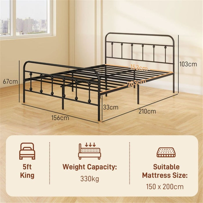 King Size Metal Bed Frame Black Steel 156W x 210D x 103Hcm