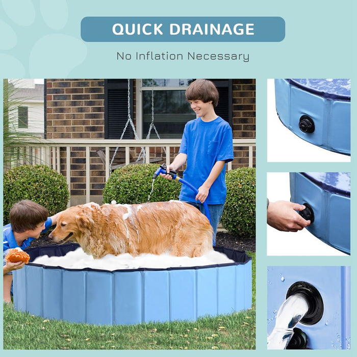 PawHut Foldable Dog Paddling Pool Pet Cat Swimming Pool Indoor/Outdoor Collapsible Summer Bathing Tub Shower Tub Puppy Washer (Φ140 x 30H cm, Blue), D01-014BU