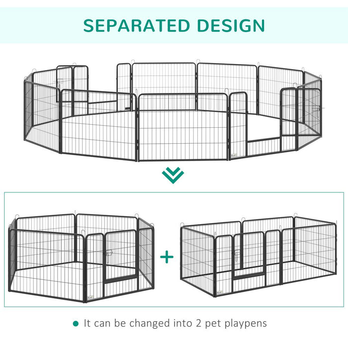 12 Panels Pet Playpen, Heavy-Duty Dog Fence DIY Design w/ Doors, 80 x 60 cm