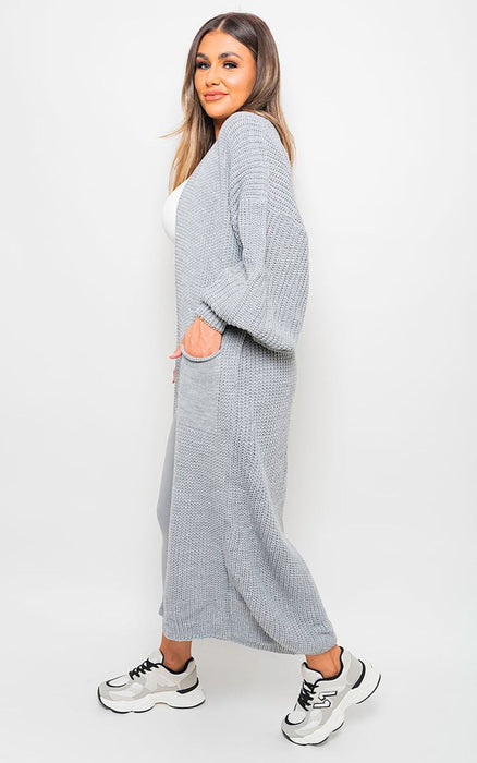 Cozy Knitted Balloon Sleeve Maxi Cardigan