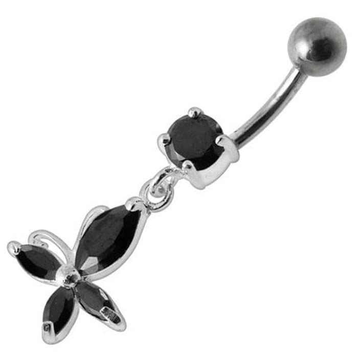 Fancy Jeweled Flower Dangling Body Jewelry Belly Ring