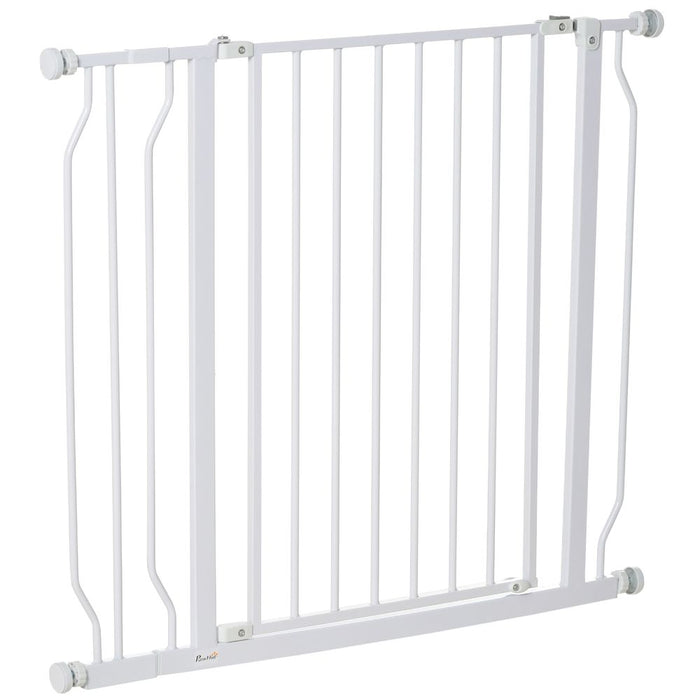 PawHut Wide Dog Gate: Pressure Fit Stair Gate with Door, 75-95cm, White