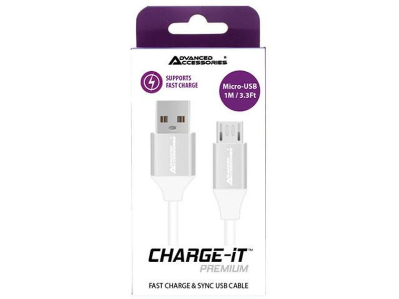 Advanced Accessories CHARGE-IT Premium Micro USB Cable - Fast Charge - 1M - White