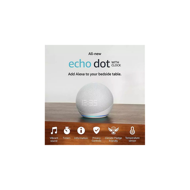 AMZ Echo Dot 5th Gen w/ Clock, Alexa Voice Control - Best Quality Sound - 2022