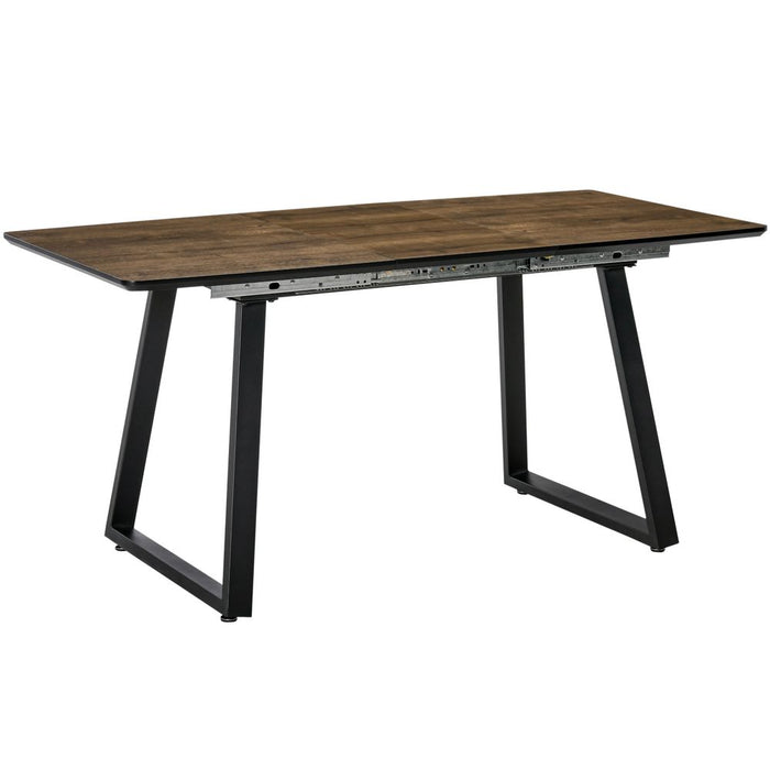 Extendable Dining Table Rectangular Wood Effect Tabletop with Metal Frame