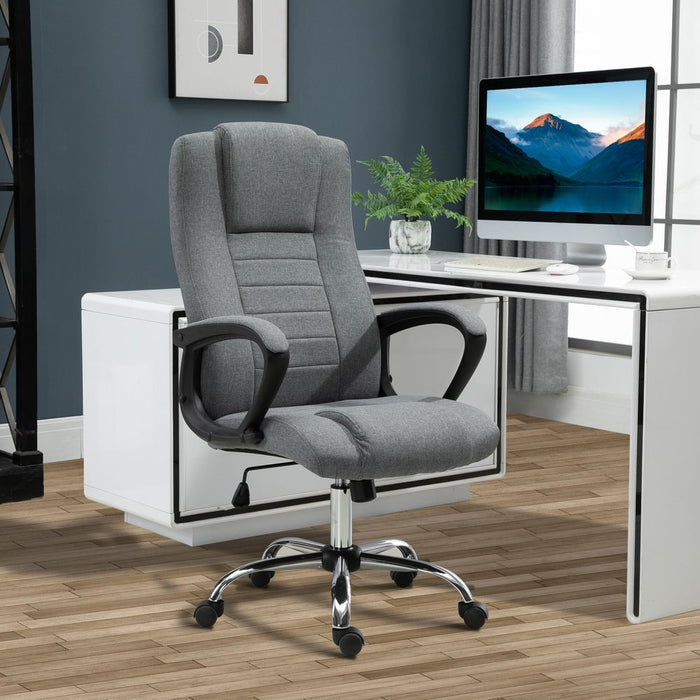 Vinsetto Office Chair, Linen Fabric Desk Chair, Height Adjustable Computer Chair with Padded Armrests, Swivel Wheels and Tilt Function, Grey