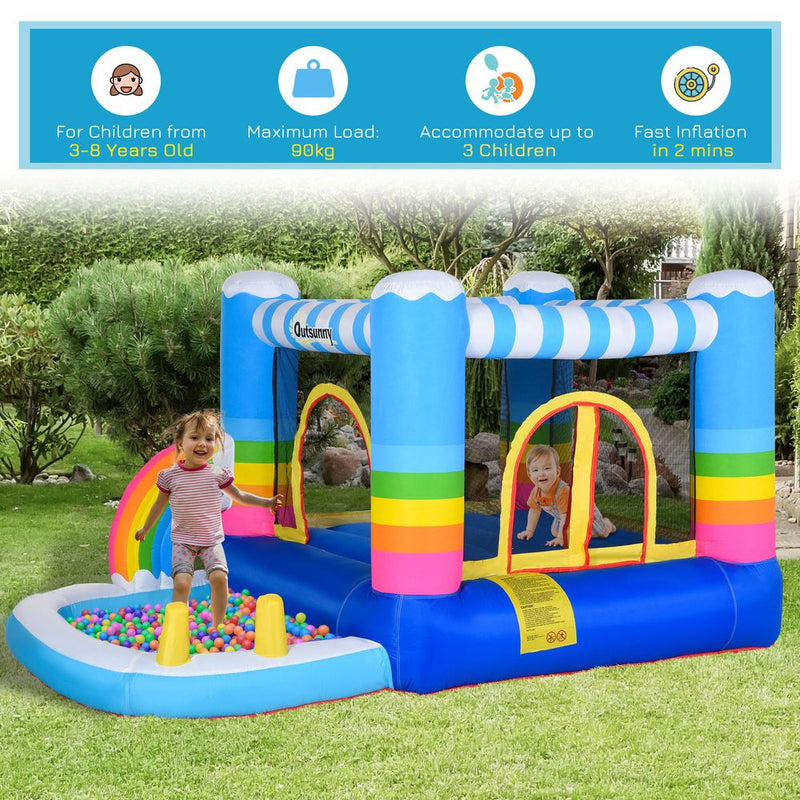 Outsunny Kids Bounce Castle Inflatable House with Trampoline Pool Climbing Wall with Inflator Carrybag, 2.8 x 1.7 x 1.55m