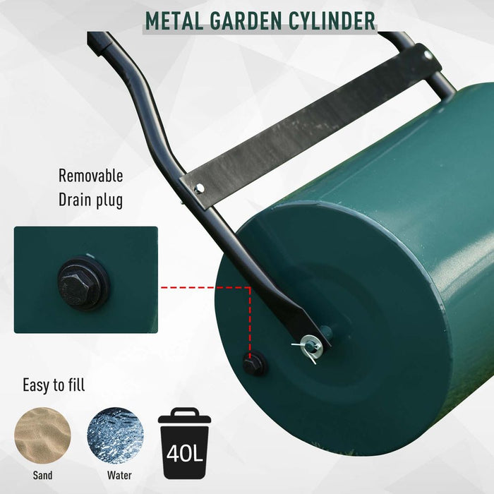 Premium Steel Lawn Grass Roller - 50L Capacity - Green