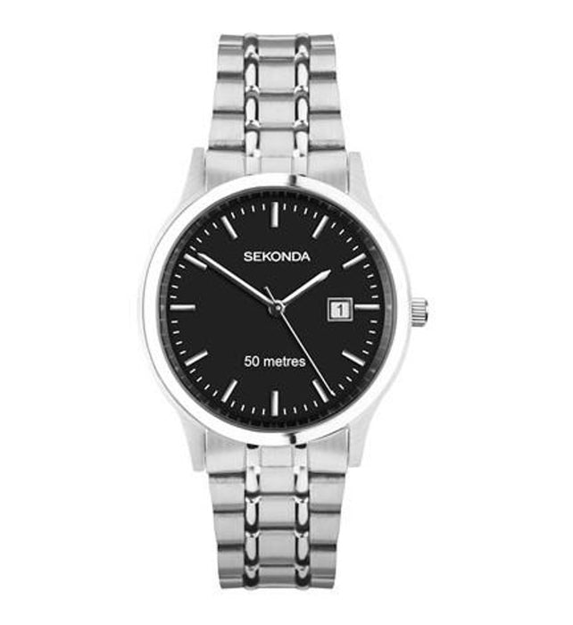 Sleek Stainless Steel Mens Watch with Date Function - 50m Water Resistance