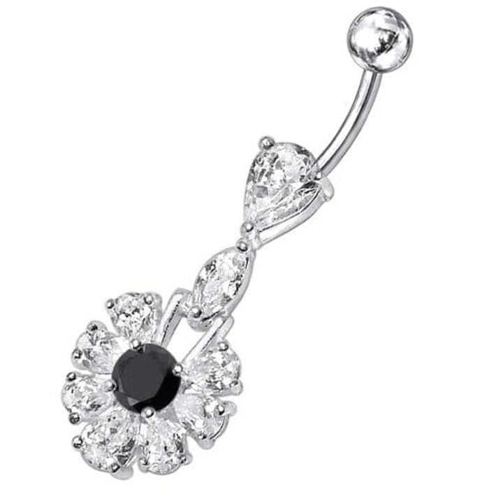 Fancy White Stone Jeweled  Stone Centered Dangling Belly Ring