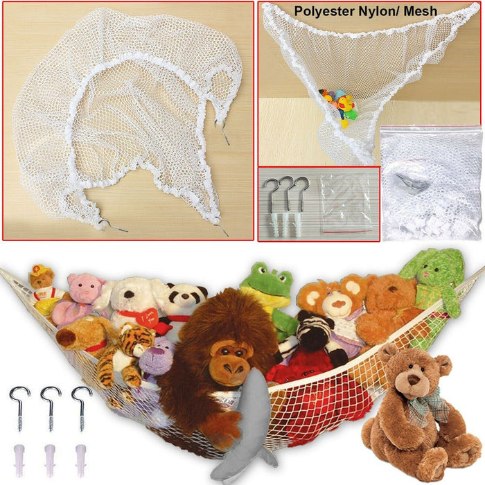 ShopHut Teddy Hammock With Hooks Large Mesh Net Keep Baby Childs Bedroom Nursery Tidy Wall Sling Soft Toy Storage Organizer For Stuffed Animal