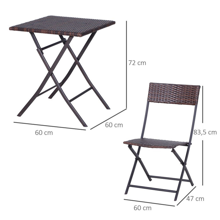 Durable Rattan Garden Bistro Set: 2 Wicker Weave Folding Chairs & 1 Square Table